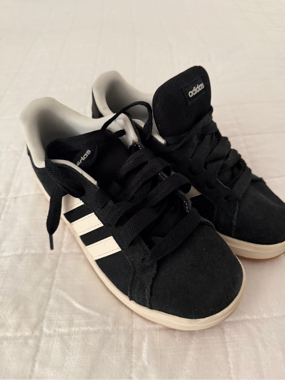 adidas Black Suede Sneakers with White Stripes